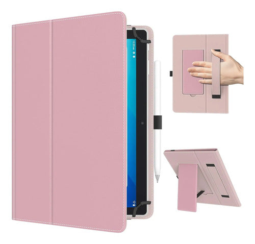Funda Universal Para Tablet 10.1 Con Soporte Y Correa Rosa Claro