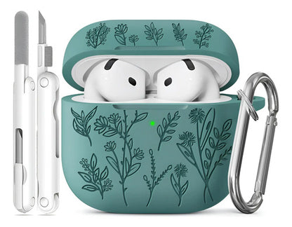 Funda Estuche Para AirPods 4, Silicona, Con Kit De Limpieza Verde Oscuro