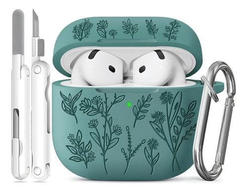 Funda Estuche Para AirPods 4, Silicona, Con Kit De Limpieza Verde Oscuro