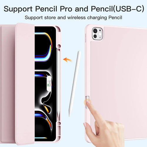 Funda Akkerds Para iPad Pro 13' Con Soporte Para Lápiz Rosa