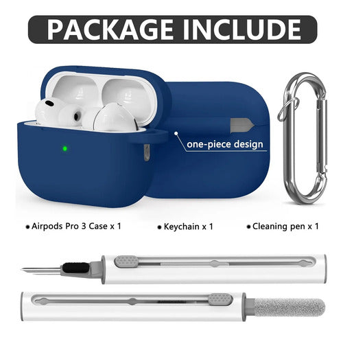 Funda De Silicona Para AirPods Pro 3 Con Kit Limpieza Azul Marino
