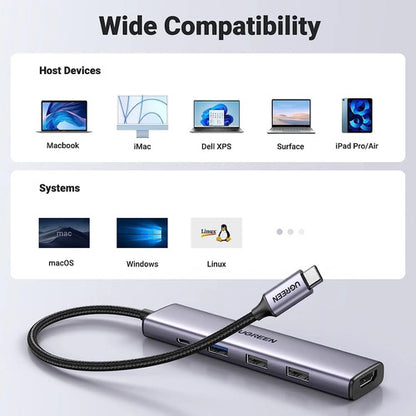 Adaptador Multipuerto Usb C Hub 5 En 1 Ugreen Gris