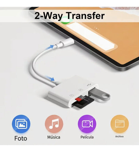 Lector De Tarjetas De Memoria Sd/tf 3 En 1 Para iPhone Blanco