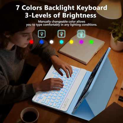 Funda Con Teclado Retroiluminado Para iPad Air Y Pro Azul Claro