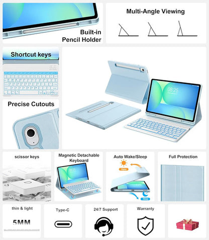 Funda Con Teclado Para Samsung Galaxy Tab S10 Lite/s10 Fe... Azul