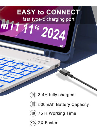 Funda Con Teclado Para Lenovo Tab M11 / K11 Lte 11 Pulgadas Azul Marino