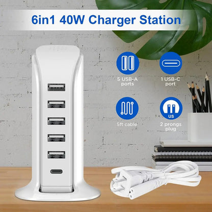 Estación De Carga Múltiple 5 Puertos Usb