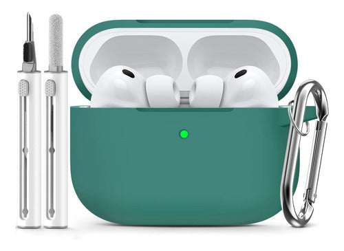 Funda De Silicona Para AirPods Pro 3 Con Kit Limpieza Verde Oscuro