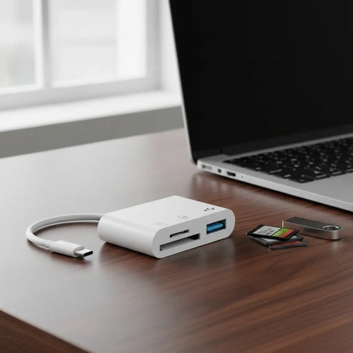 Lector De Tarjetas Sd A Usb C, 3 En 1 Blanco