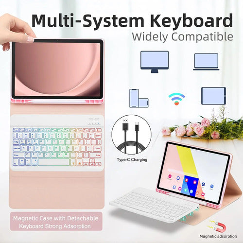 Funda Con Teclado Para Samsung Galaxy Tab A11+/a9. Rosa