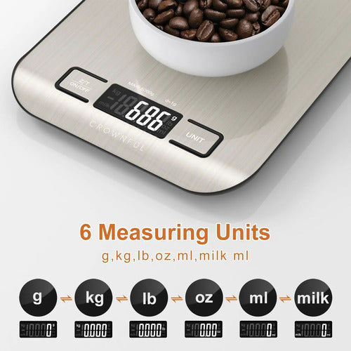 Balanza De Cocina Digital Crownful 5kg, Acero Inoxidable Plateado 5 Kg