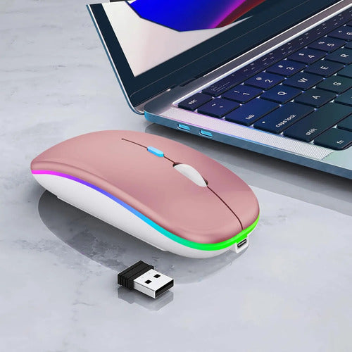 Mouse Inalámbrico Bluetooth Recargable Led Dual Mode Rosa