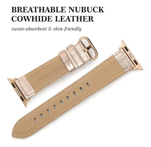 Correa De Cuero Elegante Para Apple Watch Dorado 3.8 Cm