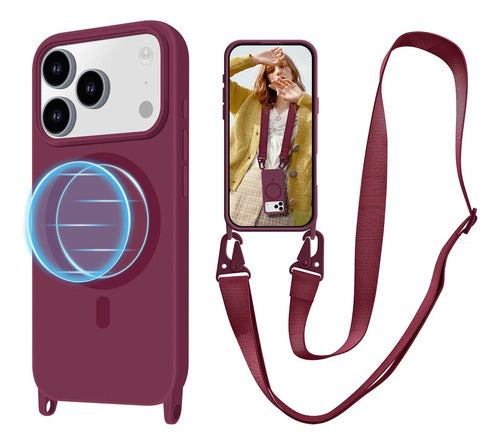 Funda Para iPhone 17 Pro Con Correa Ajustable Bordó