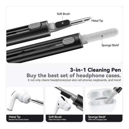 Funda De Silicona Para AirPods Pro 3 Con Kit Limpieza Negro