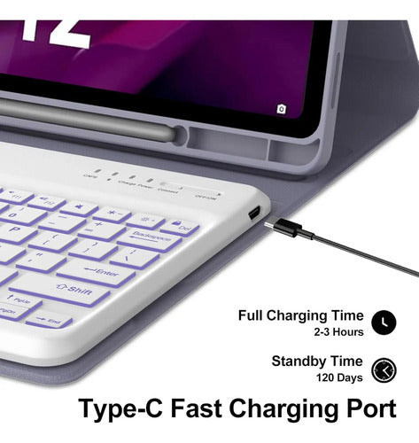 Funda Con Teclado Para Lenovo Tab P12 Lavanda