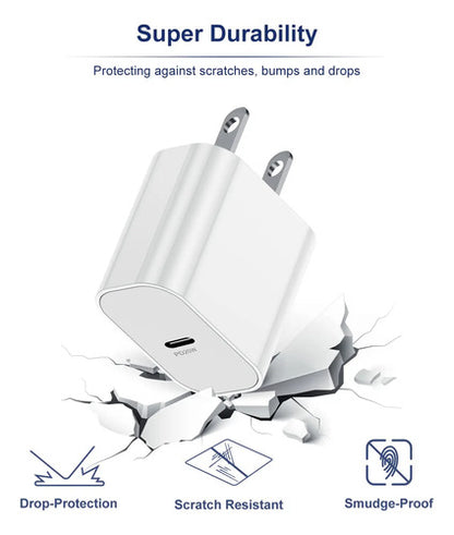 Cargador Rápido Para iPhone De 20 W. Cable Usb C A Lightning Blanco
