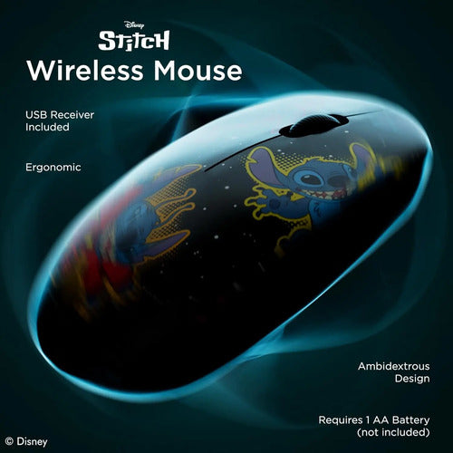 Mouse Inalámbrico Disney Lilo Y Stitch Ergonómico Azul