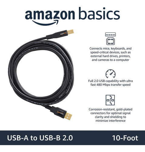 Cable Usb 2.0 De Alta Velocidad, 3 Metros Negro
