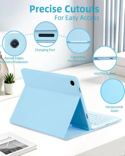 Funda Con Teclado Para Samsung Galaxy Tab A11+/a9+ 11' Azul Claro