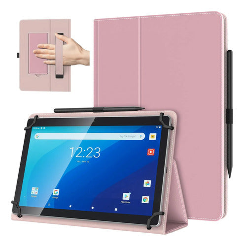 Funda Universal Para Tablet 10.1 Con Soporte Y Correa Rosa Claro