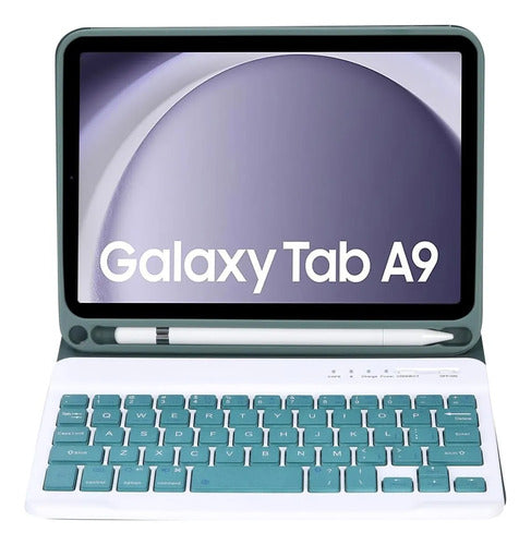 Funda Con Teclado Para Samsung Galaxy Tab A9 8.7 Verde Oscuro