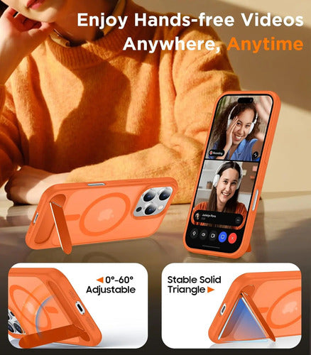 Funda Magnética Temdan Para iPhone 16 Pro Max Con Soporte Naranja