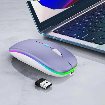Mouse Inalámbrico Bluetooth Recargable Led Dual Mode Violeta