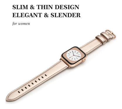 Correa De Cuero Elegante Para Apple Watch Dorado 3.8 Cm