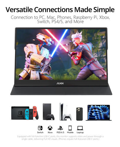 Monitor Portátil Mnn 15.6'' Fhd 1080p Usb C Hdmi Gaming Ips