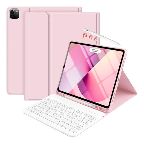 Funda Con Teclado Para iPad Air Y Pro Rosa