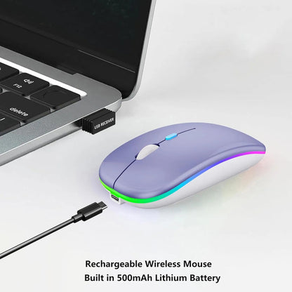 Mouse Inalámbrico Bluetooth Recargable Led Dual Mode Violeta