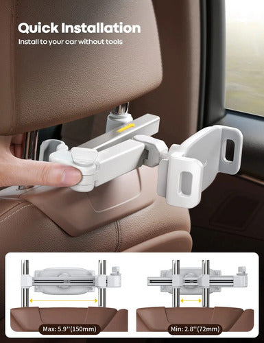 Soporte Universal Ajustable Para Tablet En Cabecera De Auto Blanco
