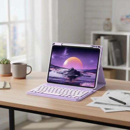 Funda Con Teclado Para iPad Air 11  Y Pro 11 M4 Lila