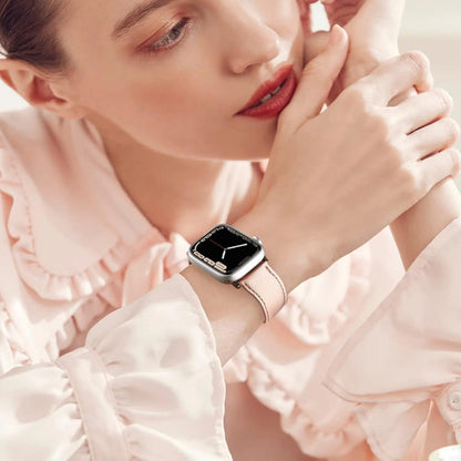 Correa De Cuero Elegante Para Apple Watch Dorado 3.8 Cm