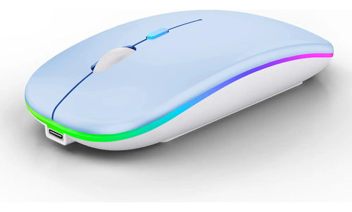 Mouse Inalámbrico Bluetooth Recargable Led Dual Mode Azul
