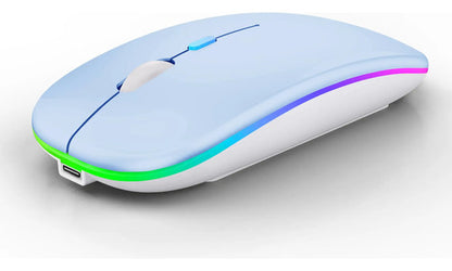 Mouse Inalámbrico Bluetooth Recargable Led Dual Mode Azul