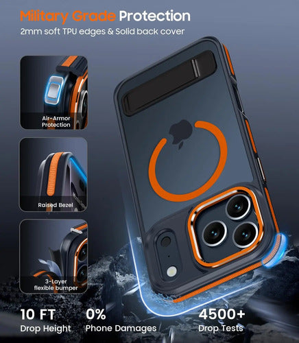 Funda iPhone 17 Pro Con Soporte Y Protección Militar Naranja