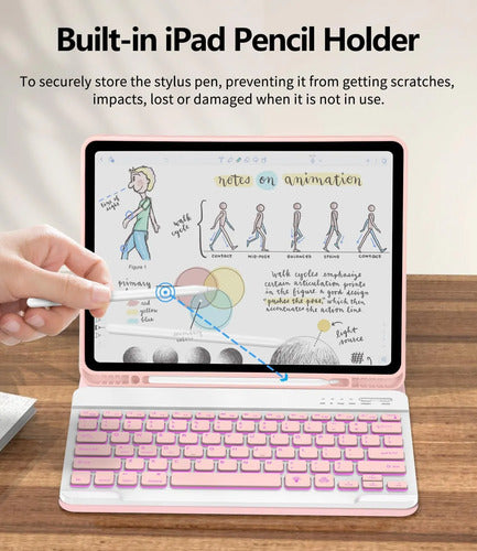 Funda Con Teclado Para iPad Air Y iPad Pro Rosa