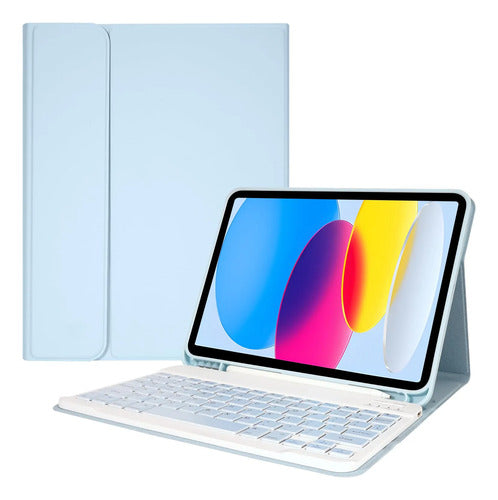 Funda Con Teclado Para iPad A16 Azul Claro