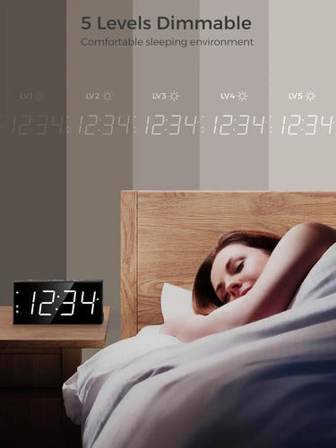 Reloj Despertador Digital Con 2 Alarmas Y Puerto Usb Blanco