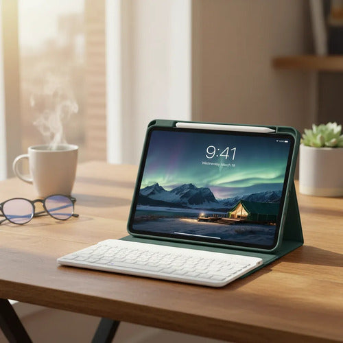 Funda Con Teclado Para iPad (a16) 11th/10th Gen (11/10.9) Verde Oscuro