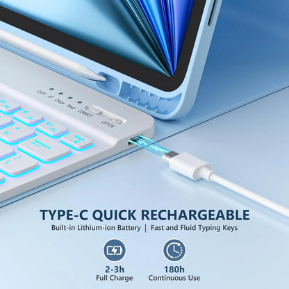 Funda Con Teclado Retroiluminado Para iPad Air Y Pro Azul Claro
