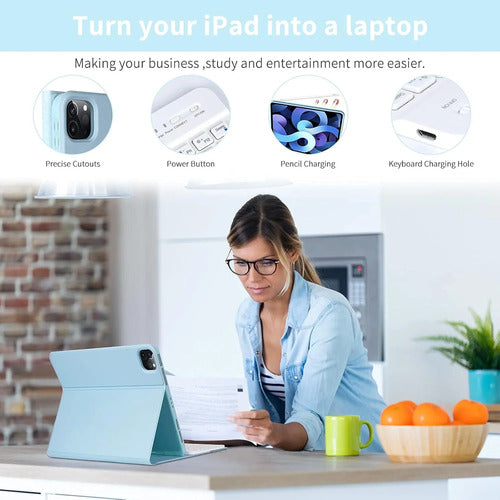 Funda Con Teclado Para iPad Air Y Pro De 11 Pulgadas Azul Claro