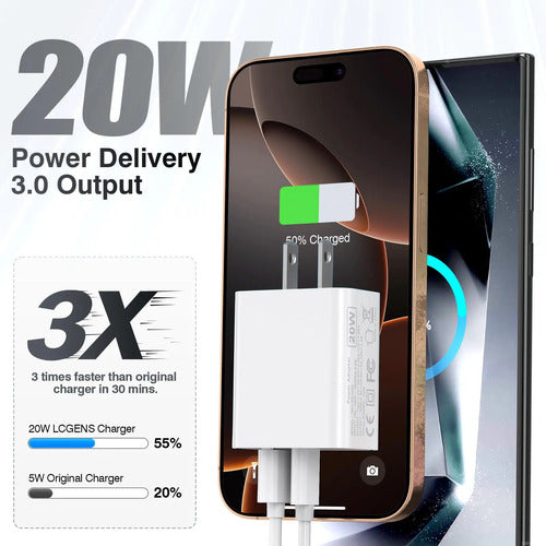 Pack De 2 Cargadores Rápidos Usb C De 20w Lcgens Blanco