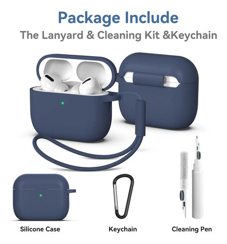 Funda De Silicona Para AirPods Pro 3 Con Llavero Azul Marino