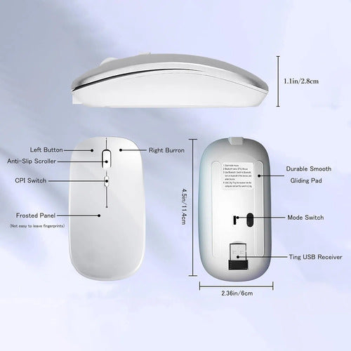 Mouse Inalámbrico Bluetooth Recargable Led Dual Mode Bright White