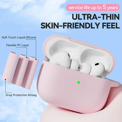 Estuche De Silicona Suave Para AirPods Pro 3 2025 Rosa Claro