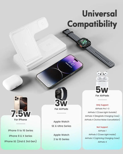 Estación De Carga Inalámbric Para iPhone, Airpod Y Watch