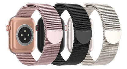 Pack 3 Correas Metálicas Malla Para Apple Watch 38-49mm Rosa Chicle | Negro | Plateado 3.8 Cm